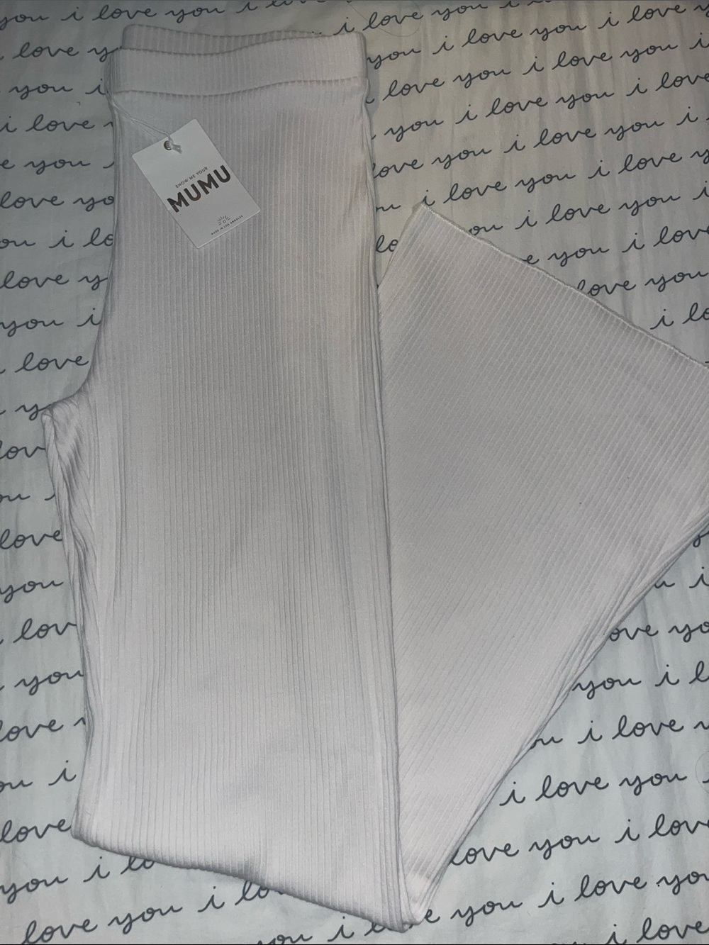 Show Me Your Mumu Layer Up Pants White Ribbed Flare High Waist NWT L